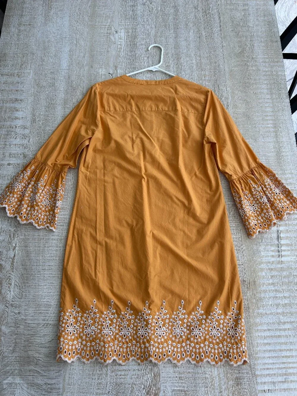 J. Crew Marigold Orange Yellow Eyelet Bell Sleeves Embroidered Dress Sz Small